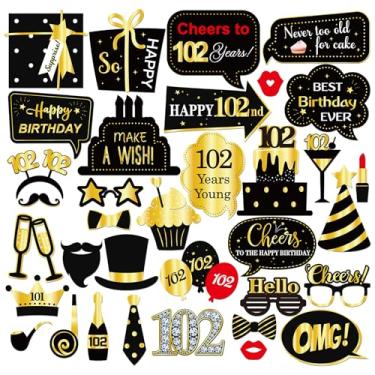 Imagem de INNORU Adereços Para Cabine De Fotos Aniversário 102 Anos, Acessórios Sessão Fotos, Engraçados Fotografia Festa, Lembrancinhas Palitos Centro Mesa, Decorações Pretas E Douradas, 35 Peças