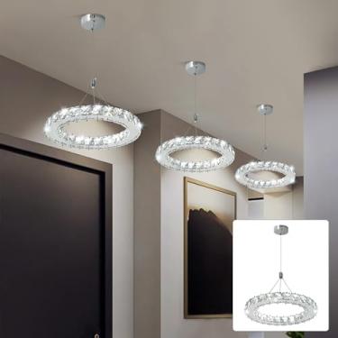 Imagem de Miuyhji Lustres De Cristal Modernos Led, Luminária Pendente Redonda, Teto Ajustável Aço Inoxidável Para Sala Estar, Jantar, Quarto E Corredor