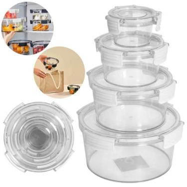Imagem de Kit 4 Potes Herméticos Plastico Redondo Empilháveis Incolor - Tesla St