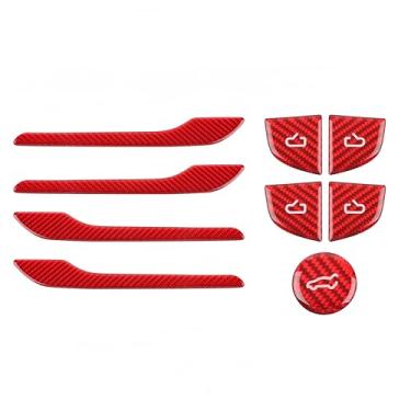 Imagem de frani Capas de maçaneta de porta externa/capas de interruptor de porta interior/tampa de botão de porta-malas 3 peças vermelhas projetadas para Tesla Model 3 Highland 2024-2026/Model Y Juniper 2025