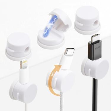 Imagem de GMMA Pacote com 6 clipes de gerenciamento de cabos [giratório atualizado] acessórios organizador de cabos para mesa de escritório em casa, carregador, organizador de fios USB, suporte de cabo para