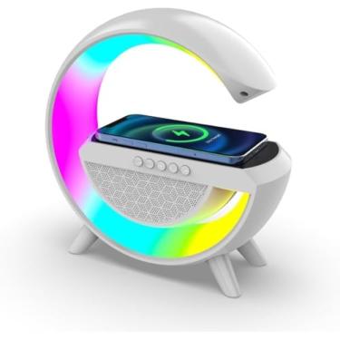Imagem de Luminária Caixa de Som Bluetooth com Carregador por Indução KP-542 – 3 em 1 com Luz LED, Som Sem Fio, Base de Carga Wireless 10W, USB Tipo C, Ideal para Mesa ou Quarto