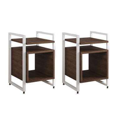 Imagem de Kit 2 Mesas De Cabeceira Industrial Marrocos Ferro Branco E Tampo Amêndoa