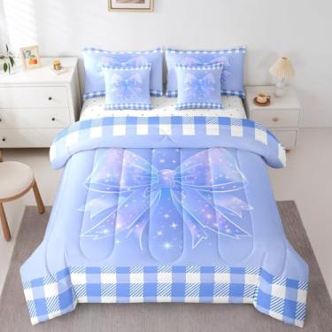 Imagem de Feelyou Conjunto de cama solteiro infantil com laço e laço fofo em uma bolsa, conjunto de edredom de princesa sonhadora com glitter, 7 peças, 7 peças