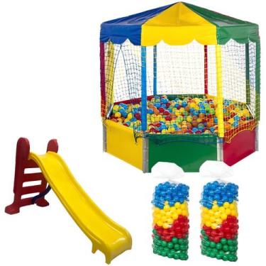 Imagem de Kit Piscina de Bolinhas 2,00m Oitavada 1000 Bolinhas Escorregador Médi
