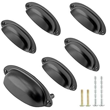 Imagem de Kyuionty 6 puxadores de gaveta de copo de 9 cm, puxadores de gaveta pretos antigos, puxadores de metal, puxador de concha vintage para armários de cozinha, móveis, guarda-roupa, medicamentos