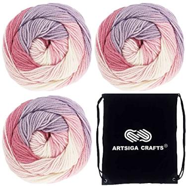 Imagem de Plymouth Yarn Para tricô Hot Cakes Pink Punch 0013, 3 novelos (mesmo Dyelot, 600 g, 1212 jardas), peso penteado #4, 75% acrílico/25% lã mista, pacote com bolsa de projeto Artsiga Crafts
