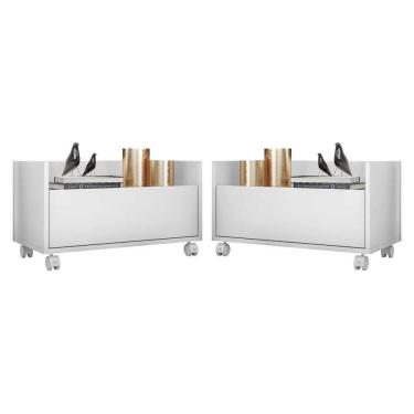 Imagem de Kit Com 2 Mesas De Cabeceira 60 Cm Com Rodízios Branca