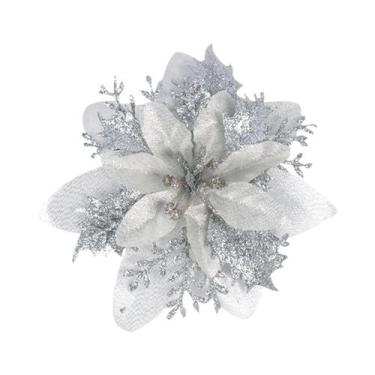 Imagem de Flores de Poinsétia Artificial com Glitter (10/5 Peças) - 15cm - Decor