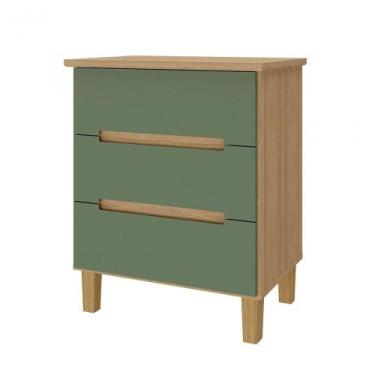 Imagem de Mesa de Cabeceira Logan 3 Gavetas cor Olmo e Verde 63 cm - 72418 - Sun