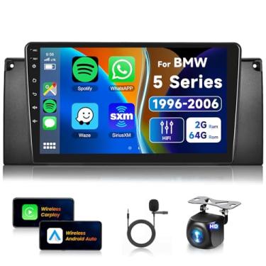 Imagem de Estéreo automotivo de 2 + 64 G para BMW Série 5 X5 E39 E53 M5 1996-2006 Rádio, Carplay sem fio/Android Auto, Android Car Stereo 22.9 cm GPS/WiFi/Bluetooth/FM/Mirror Link/SWC + câmera reserva para BMW