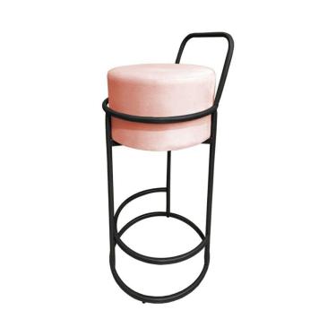 Imagem de Banqueta Alta Redonda Base Preta Veludo Rose