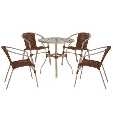 Imagem de 04 Cadeiras Floripa E Mesa Roma 80cm Fendi Trama Marrom