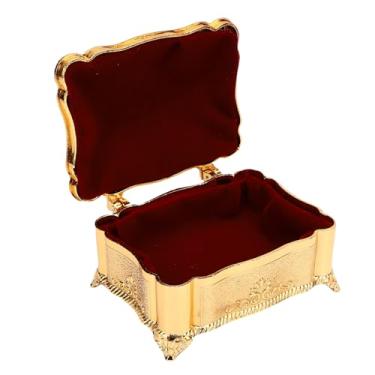 Imagem de Zerodis Mini Jóias Anel de Breol Anel de de de de Jóias Caixa de Vintage Caixa de de Luxo Retangular Organizador de Armazenamento de Armazenamento de Bugiganga de Metal Ornamentada