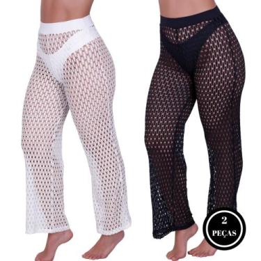 Imagem de Kit 2 Calças Saida De Praia Feminina Furadinha Verão Luxo - c2 KIT 2 A
