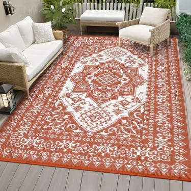 Imagem de GarveeLife Tapete de palha de plástico para uso externo, 23,5 x 30,5 cm, reversível, impermeável, para pátio, tapete medalhão vintage, tapete de trailer para deck, varanda, acampamento, praia