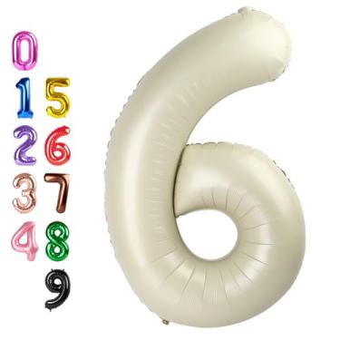 Imagem de Cream Number 6 Balloon Balloons, Happy Birthday Decoration for 6th, 40 Inch Six Number Balloons for 6, 16, 26, 60, 2026 Wedding Anniversaries Singles Party, 2026 New Years Eve Party