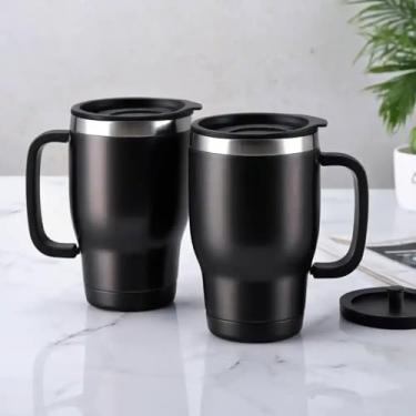 Imagem de Caneca Térmica Parede Dupla em Aço Inox Preta 650ml com Tampa Hermética - Estilo Texturizado
