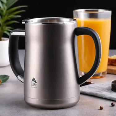 Imagem de Caneca Térmica Parede Dupla em Aço Inox Cinza 700ml com Alça Ergonômica - Estilo Premium