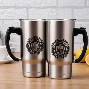 Imagem de Caneca Térmica Parede Dupla em Aço Inox Bege 650ml com Tampa Rosqueável - Estilo Com Logo