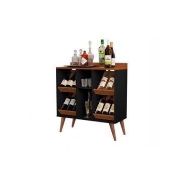 Imagem de Aparador Sala Com Adega Retrô Pés Palito Pétrus - Preto Com Nature GB 
