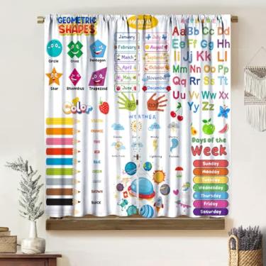 Imagem de Yoakiet Cortina ABC do alfabeto infantil, desenho animado rústico engraçado educação escolar ferramentas de aprendizagem impressão blackout bolso haste tratamentos cortinas para quarto de bebê criança