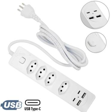 Imagem de Extensão Elétrica com 2 USB e 2 Type-C Filtro de Linha BX2204 BX2205 -
