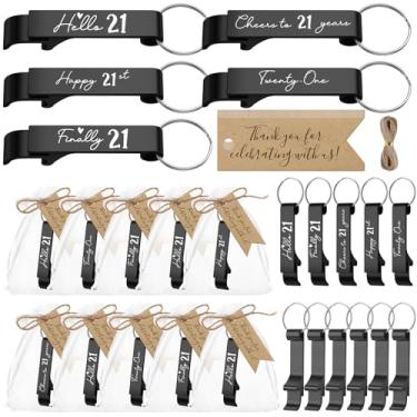 Imagem de Dandat 25 conjuntos de lembrancinhas de festa de aniversário de 21 anos para convidados, 5 estilos, abridor de cerveja, finalmente, 21 abridores de garrafas, chaveiros, cordas, etiquetas de