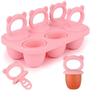 Imagem de Sakolla Molde de picolé infantil, moldes de silicone para mini picolé de 6 cavidades para armazenamento de comida de bebê, molde de picolé com palitos de silicone para crianças (rosa)