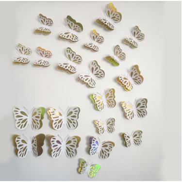 Imagem de Decorações de borboleta a laser, 48 peças, 3 tamanhos para decoração de parede 3D, festa, artesanato, buquê, decorações de bolo, arranjos de flores