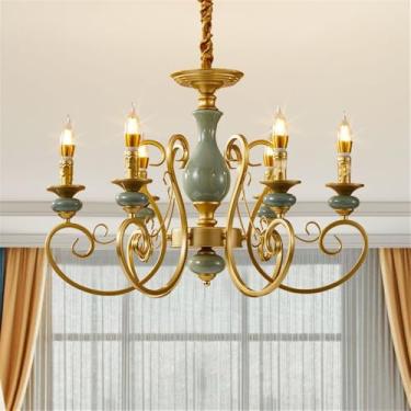 Imagem de Candelabro de Vela Europeia LED Americana Retro Cerâmica Sala de Estar Restaurante Quarto Estudo Villa Hotel Café Lâmpada Pendente (E 6 luzes)