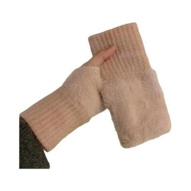 Imagem de Luvas Femininas de Lã de Vison - Quentes para Inverno - Meio Dedo com 