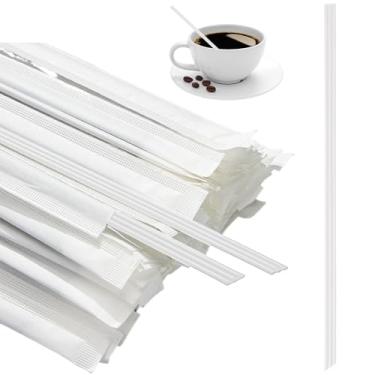 Imagem de Ouliget Palitos de mexedores de café com três furos de embalagem independente, canudo de café descartável 2 em 1 para café, leite, chá, coquetel (branco 22 cm)