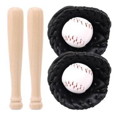 Imagem de Mini Conjunto de Beisebol, Taco de Beisebol em Miniatura Luva e Bola Acessórios para Casa Bonecas Minúsculas para Enfeites Bolo Decoração Esportiva Expositores Mesa (Preto)