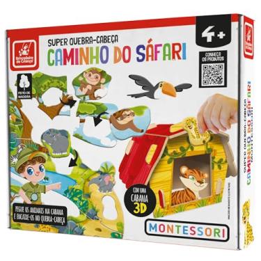 Imagem de Brincadeira de Criança Super Quebra-Cabeça 3D Madeira Montessori Caminhos do Safari