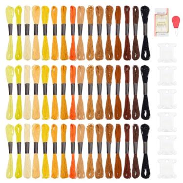 Imagem de FREEBLOSS 48 novelos de bordado com tema de outono, linhas de ponto cruz com bobinas de fio dental, passador de agulha e 16 agulhas de bordado, multicoloridas, 25 metros por novelo, 6 fios