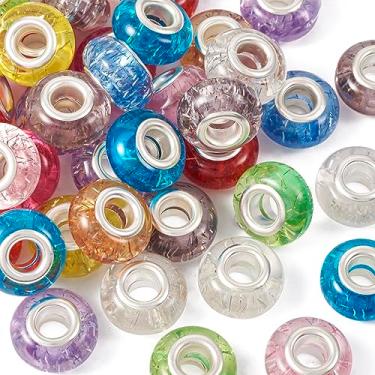 Imagem de Spritewelry Contas de furo grande 66 peças contas europeias de resina 13,5 mm Rondelle Glitter Espaçador Craft Bead com núcleos de latão para artesanato DIY pulseira colar orifício: 5 mm