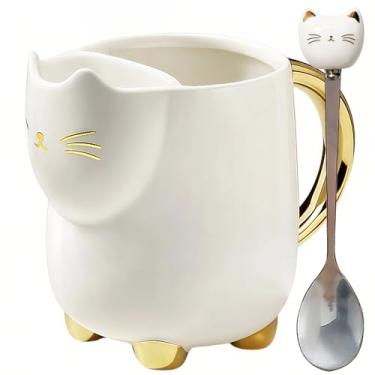 Imagem de Yuwu Caneca com suporte de saquinho de chá - Caneca de chá de gato fofo de 500 ml com colher, caneca novidade para crianças, Natal, Dia dos Namorados e presentes de aniversário para amantes de gatos