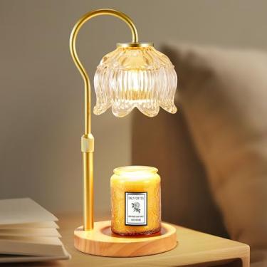 Imagem de Dreamholder Aquecedor de vela elétrico com temporizador e regulador, aquecedor de cera derretido de altura ajustável para velas de jarra, fundição de vela com base de madeira, presentes florais para