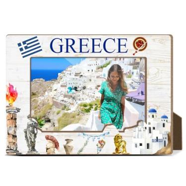 Imagem de Molduras de madeira com tema da Grécia, para viagens, férias, presentes de lua de mel, presentes de lua de mel, para amigos, familiares, casais, decoração de mesa de escritório em casa, moldura com