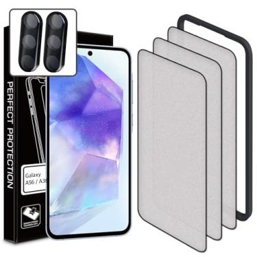 Imagem de TUFF STONE [5+2] [com kit de instalação] (3 protetores de tela de vidro temperado fosco + 2 protetores de lente) para Galaxy A36 / A56 5G 2025 [100% de reconhecimento de impressão digital]