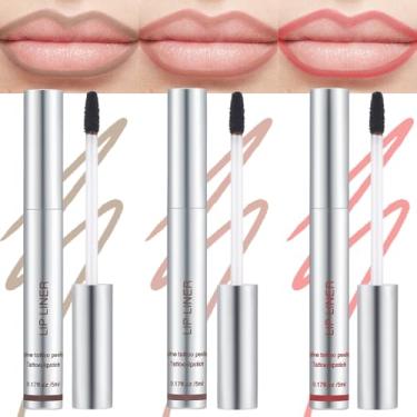 Imagem de HHLTOH 3 peças de batom à prova d'água de longa duração, tonalidade labial à prova de transferência para mulheres | delineador labial de tatuagem, delineador labial nude e rosa e marrom escuro matiz
