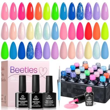 Imagem de beetles Gel Polish Conjunto De Esmaltes Em Spring Com 23 Peças, Cores Pastel Brilhantes, Vermelho, Rosa Choque, Neon, Base, Top Coat, Absorvente, Uv E Led, Presentes Para Mulheres