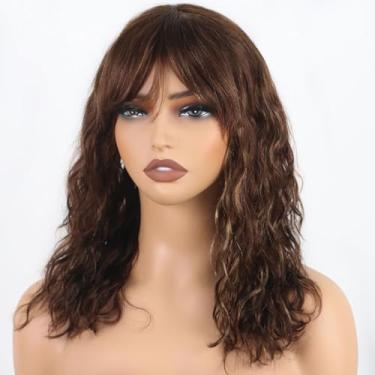 Imagem de ManeMajesty Perucas Body Wave Com Franja Peruca De Cabelo Humano Para Mulheres Negras Ombre Nenhum Lace Wear And Go Peruca Sem Cola 150% Densidade Destaque Castanho Feito À Máquina Perucas De Cabelo