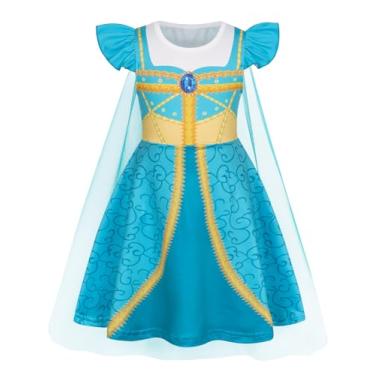 Imagem de WonderBabe Girls Costume Arabian Princess Cosplay Costume with Cape Halloween Party Dress up Costume for Kids Size 6-7 Turquoise