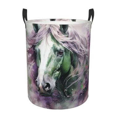Imagem de Cesto de lavanderia Green Horse, dobrável, impermeável, cesto de armazenamento de roupas com alças, pano Oxford, organizador de brinquedos, cesta para banheiro, lavanderia, quarto, médio