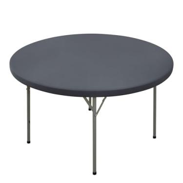 Imagem de Nacuci Toalha de mesa redonda com elástico, capa de mesa de poliéster à prova de vento, resistente a arranhões e lavável para mesas dobráveis de 1,5 m, piquenique, acampamento, festa (cinza, 122 cm)