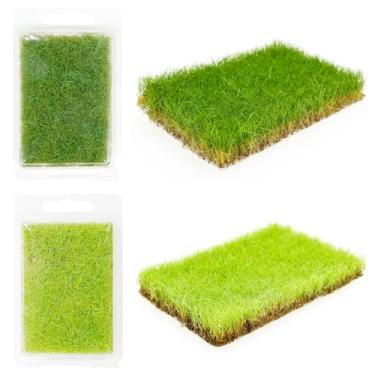 Imagem de Woohome 2 peças de modelo de tufos de grama de resina modelo de cenário estático, grama artificial para modelo de construção, decoração de paisagem de trem em miniatura faça você mesmo, verde