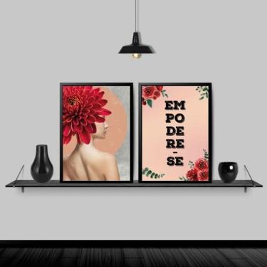 Imagem de Kit 2 Quadros Feministas Mulher Flores 33X24Cm Vidro Preta