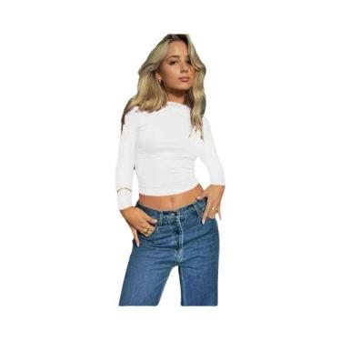 Imagem de Top Cropped Azul Sem Costas Y2K Feminino Manga Curta Casual Vintage Co